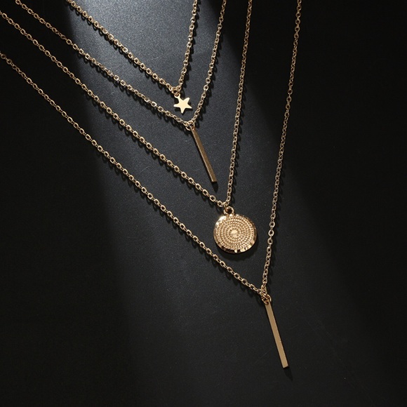 Boho Multilayer Gold Bar Coin Star Necklace - Picture 6 of 8